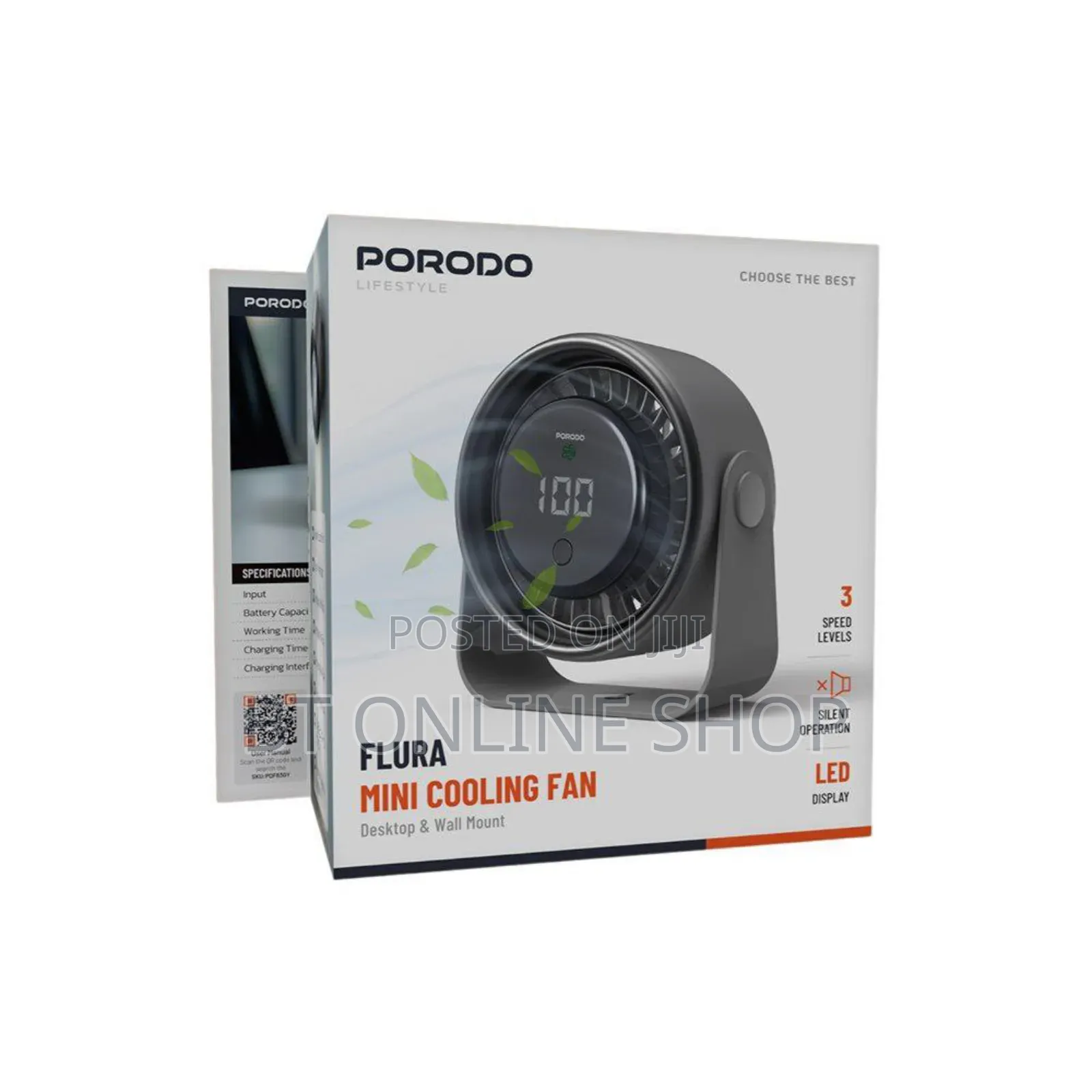 Porodo Flura Mini Cooling Fan With Desktop Wall Mount