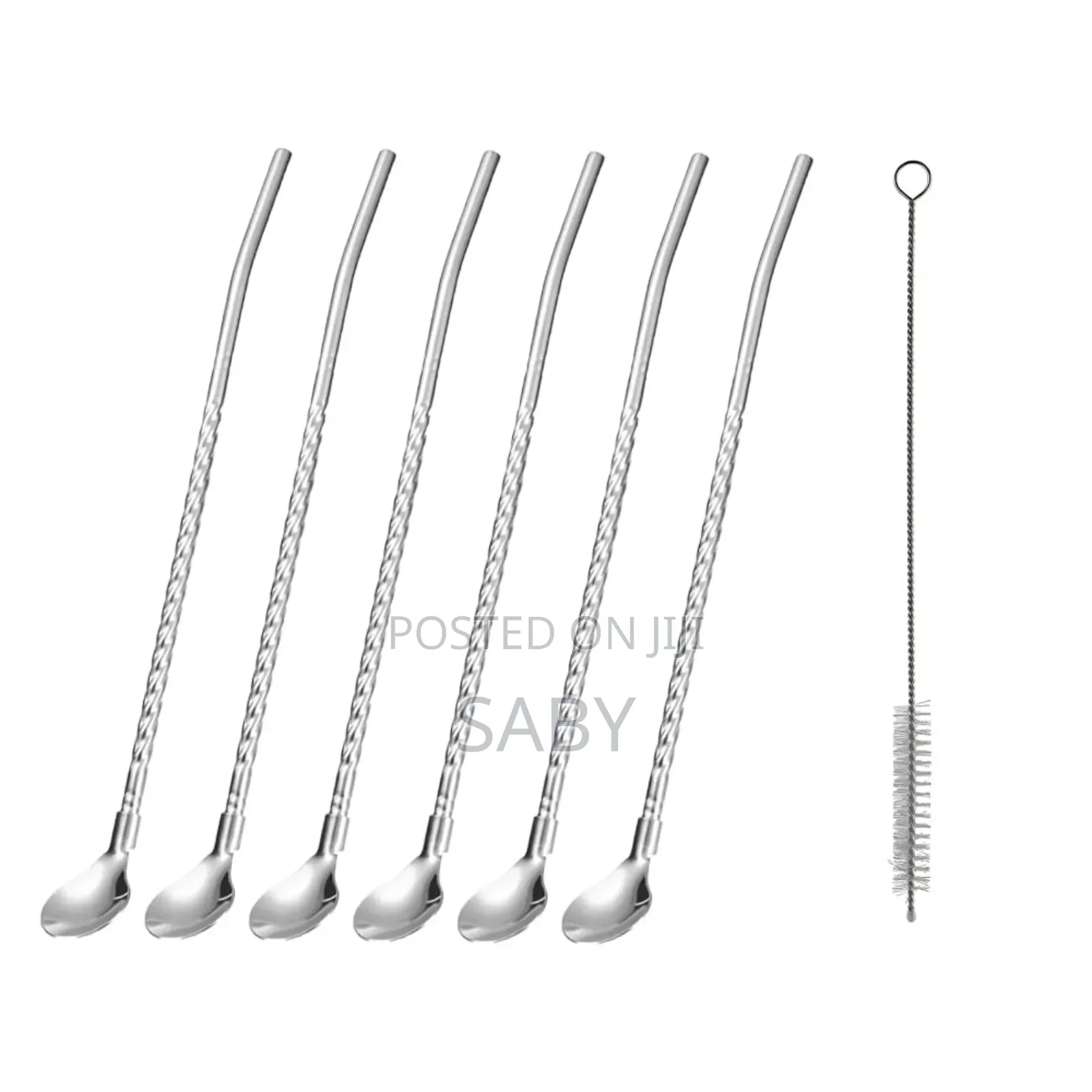 6pcs Reusable Drinking Stainless Straws With Cleaning Brush