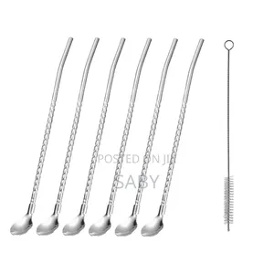 6pcs Reusable Drinking Stainless Straws With Cleaning Brush