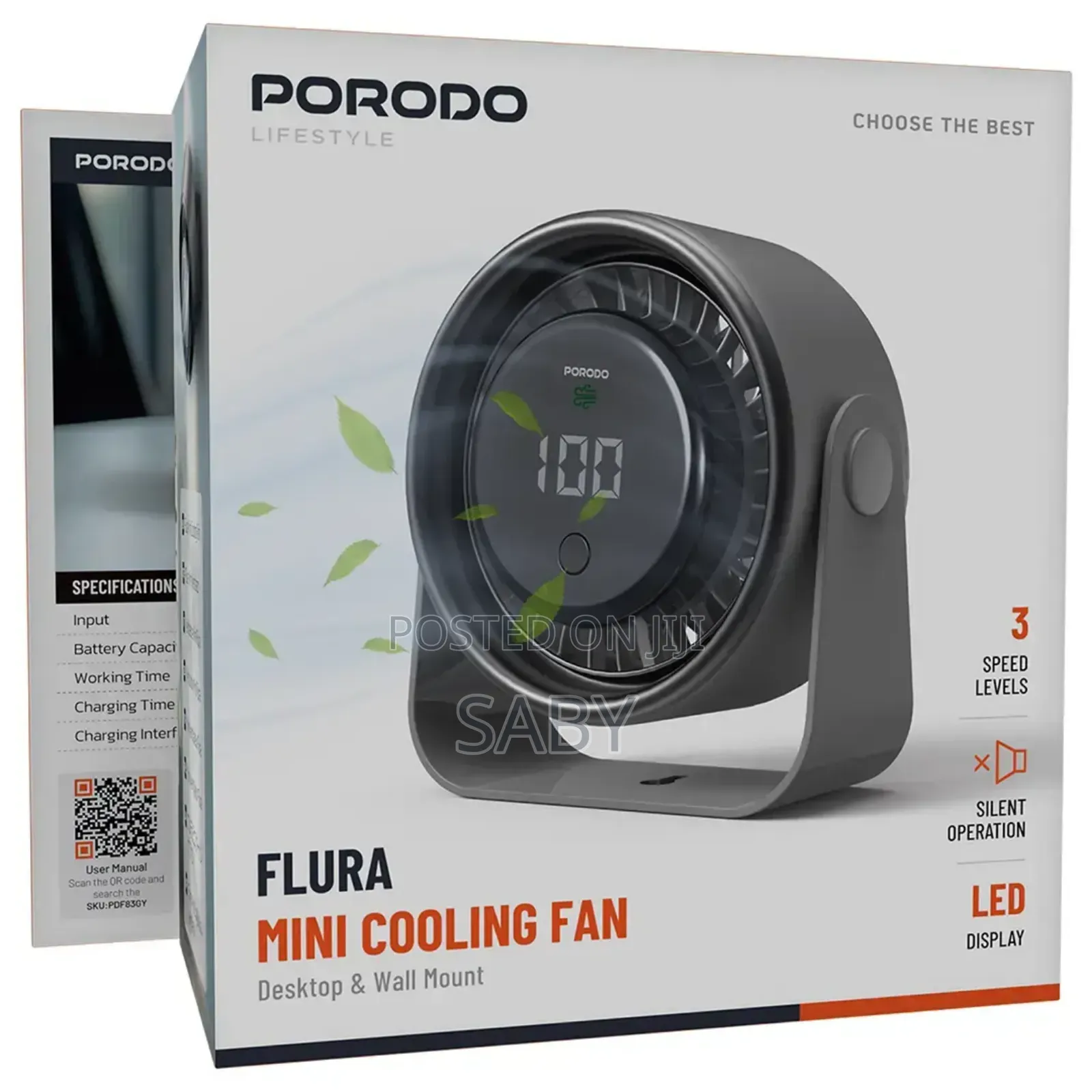Porodo Flura Mini Cooling Fan With Desktop Wall Mount