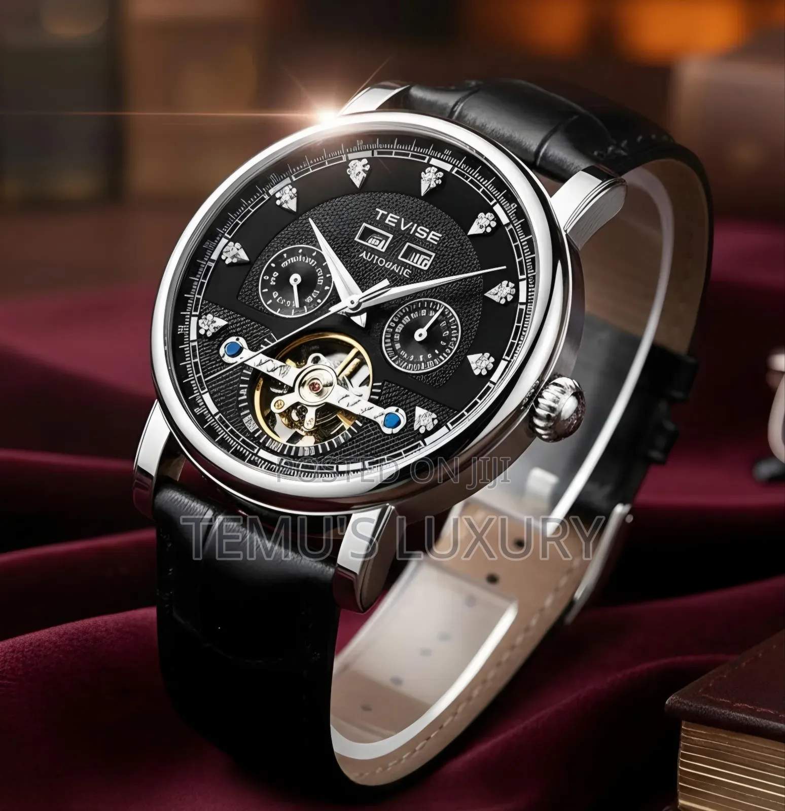 Tevise Automatic Wristwatch - Genuine Leather Open Heart Dial