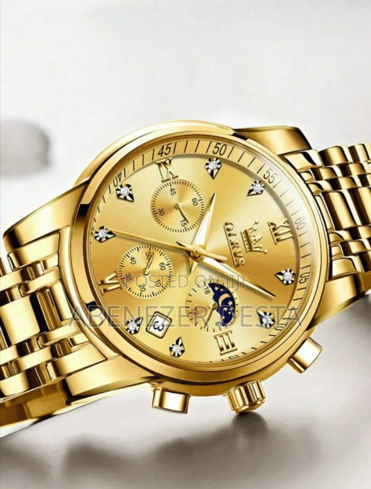 Olevs Men's Chronograph Watch With a Gold Stainless Steel Band
