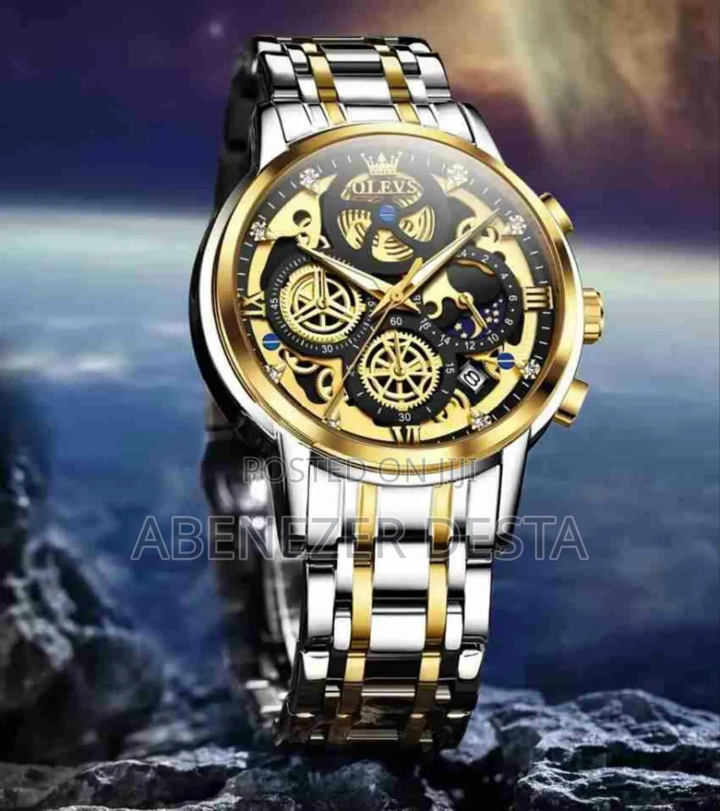 Olevs Men's Luxury Skeleton Chronograph Watch With
