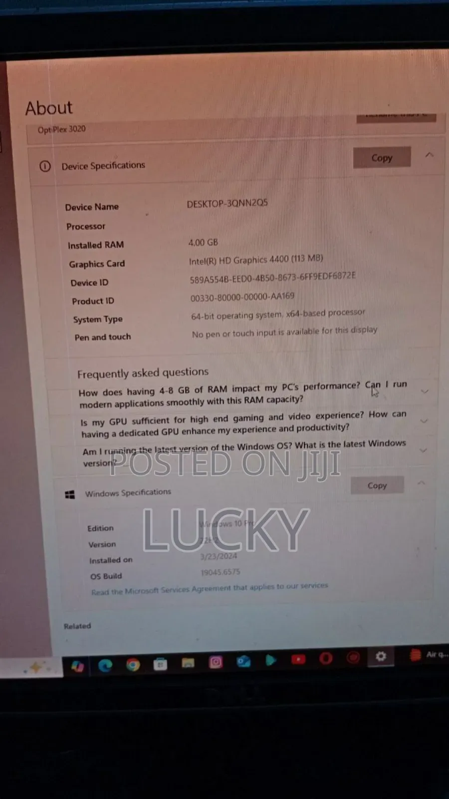 Desktop Computer Dell OptiPlex 3020 4GB HDD 512GB