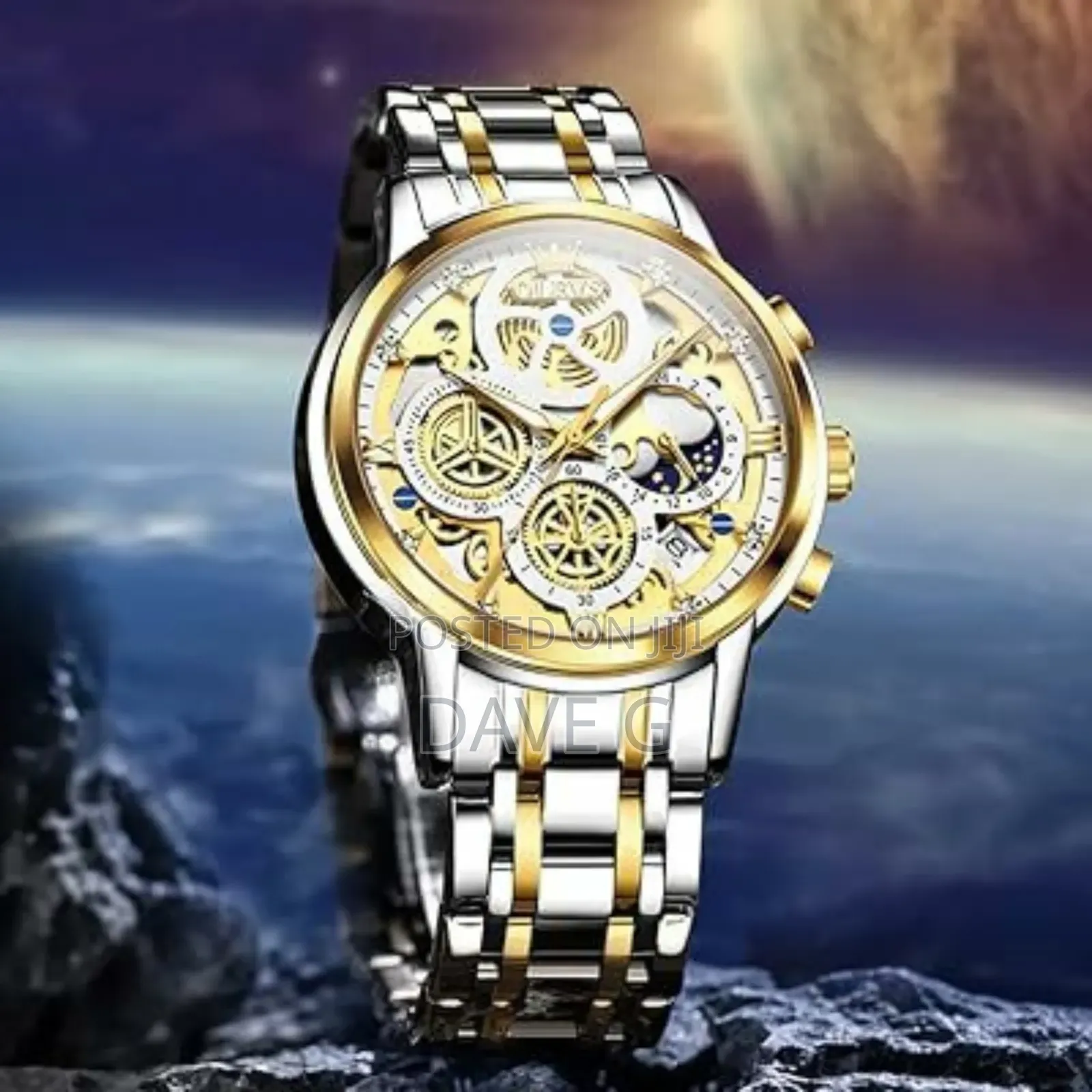 Olevs Skeleton Watch for Men Stainless Steel Chronograph