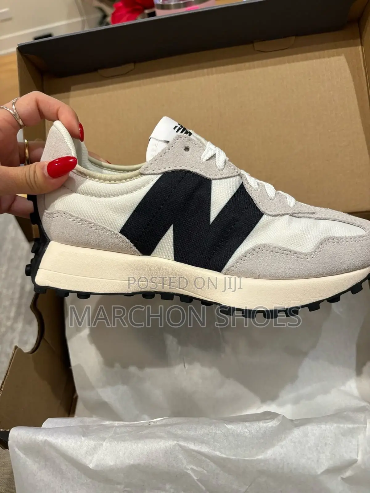 New Balance 327 Sneaker in the "Sea Salt With White and Black"