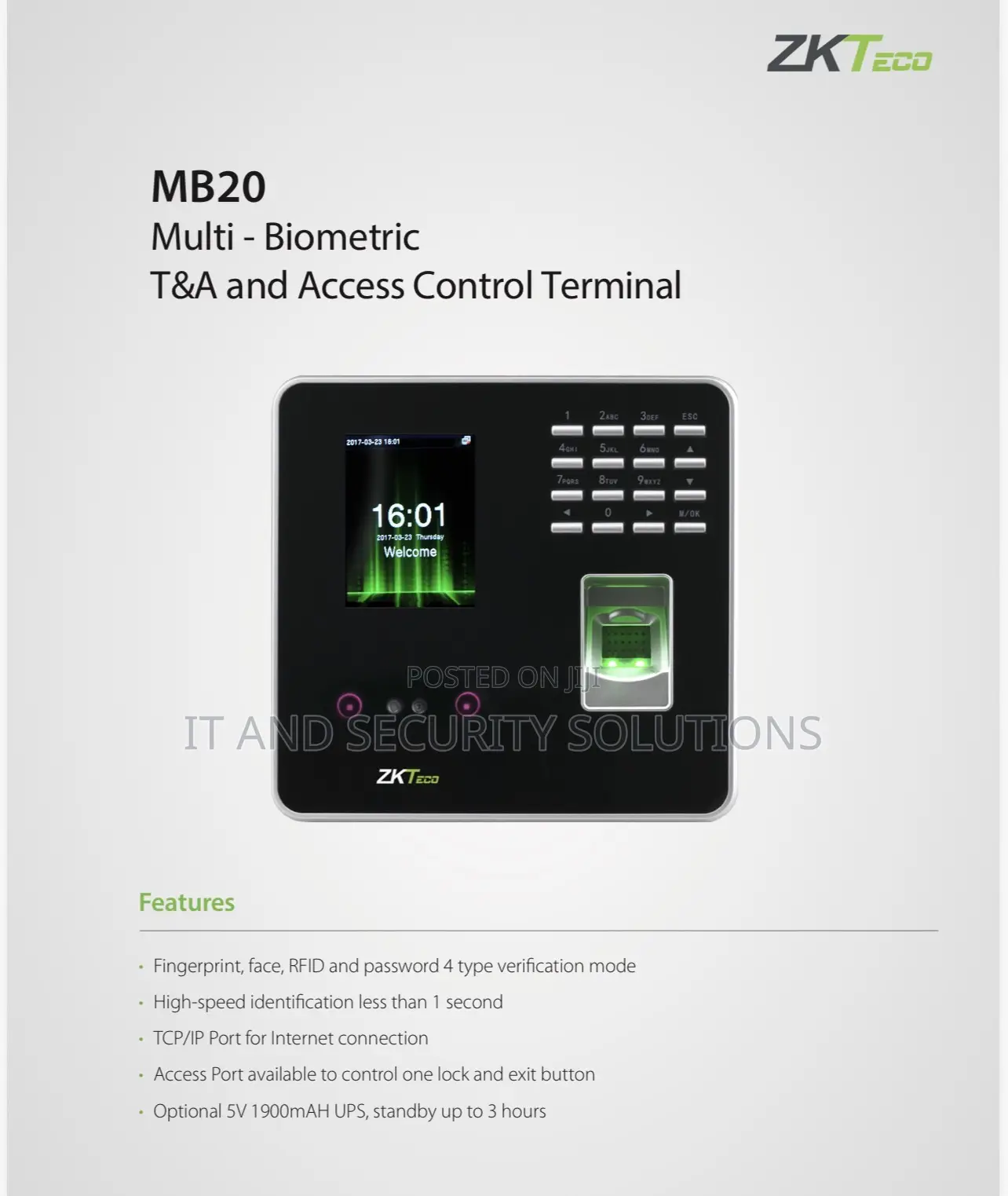 Zkteco Face And Fingerprint Time Attendance With Adms