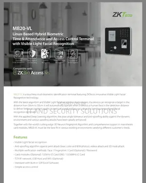 Mb20 Vl Time Attendance Face, Fingerprint Rfid Plus Access Control