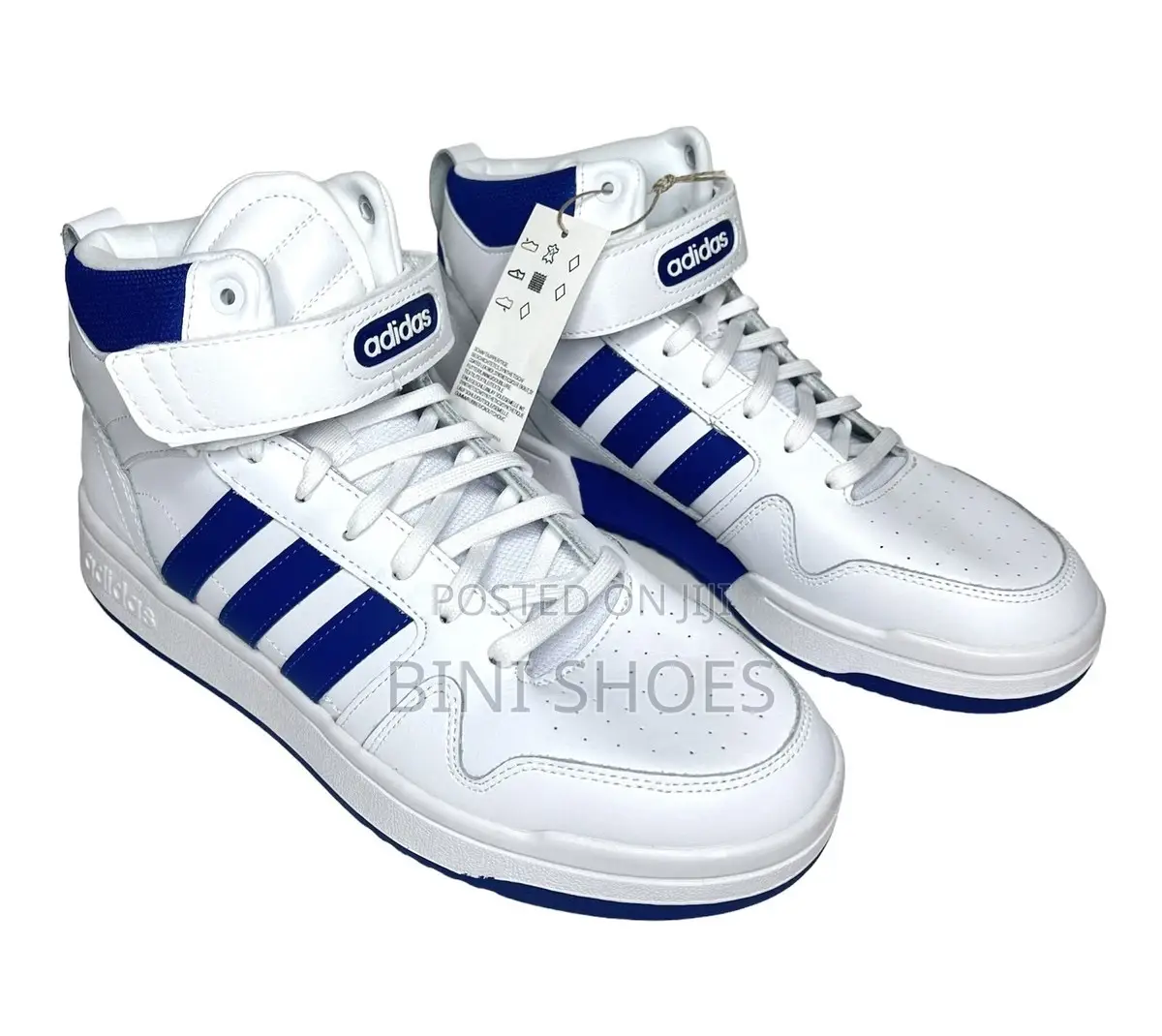Adidas Mens Postmove Mid Cloud White/Royal Blue Basketball Shoes
