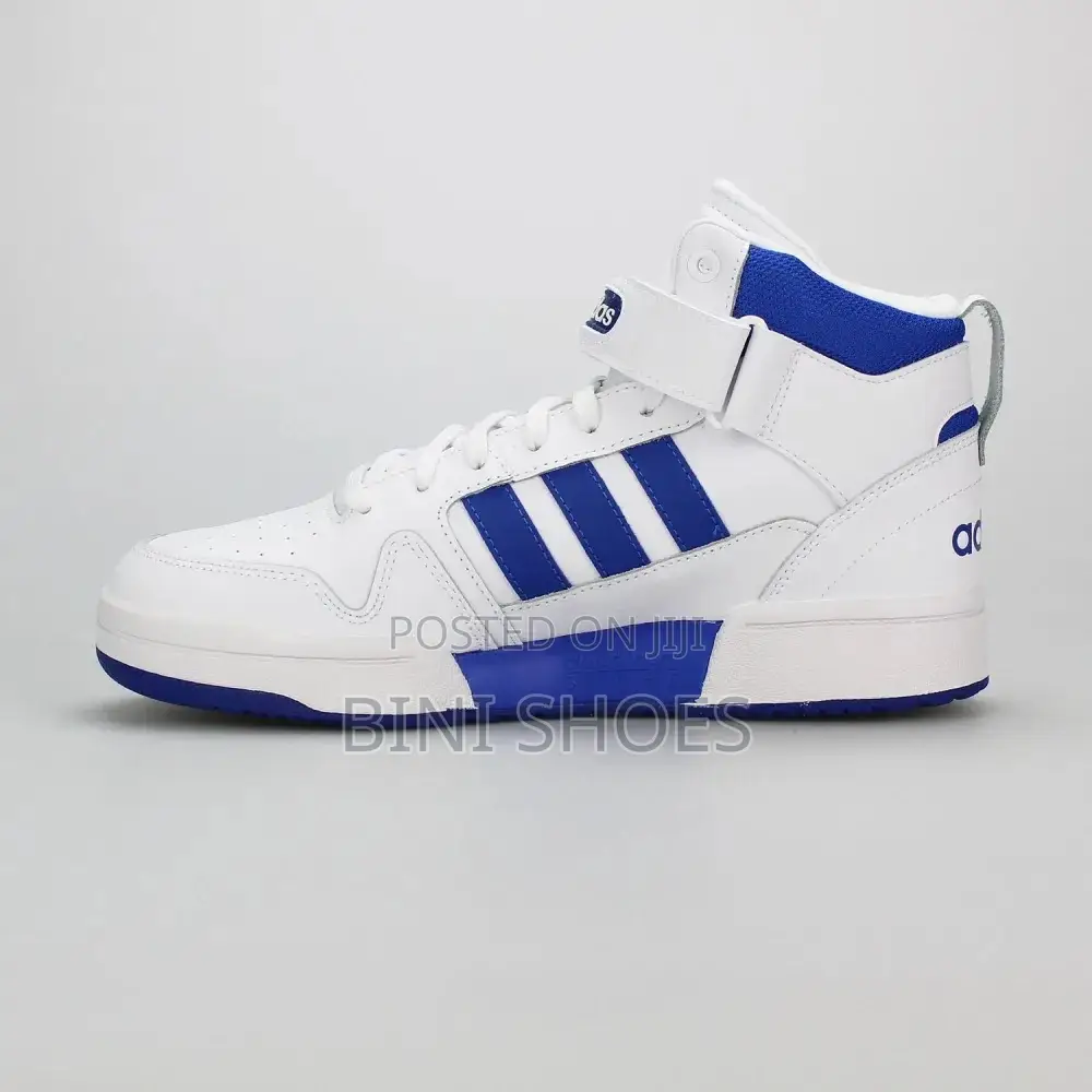 Adidas Mens Postmove Mid Cloud White/Royal Blue Basketball Shoes