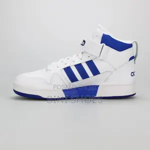 Adidas Mens Postmove Mid Cloud White/Royal Blue Basketball Shoes