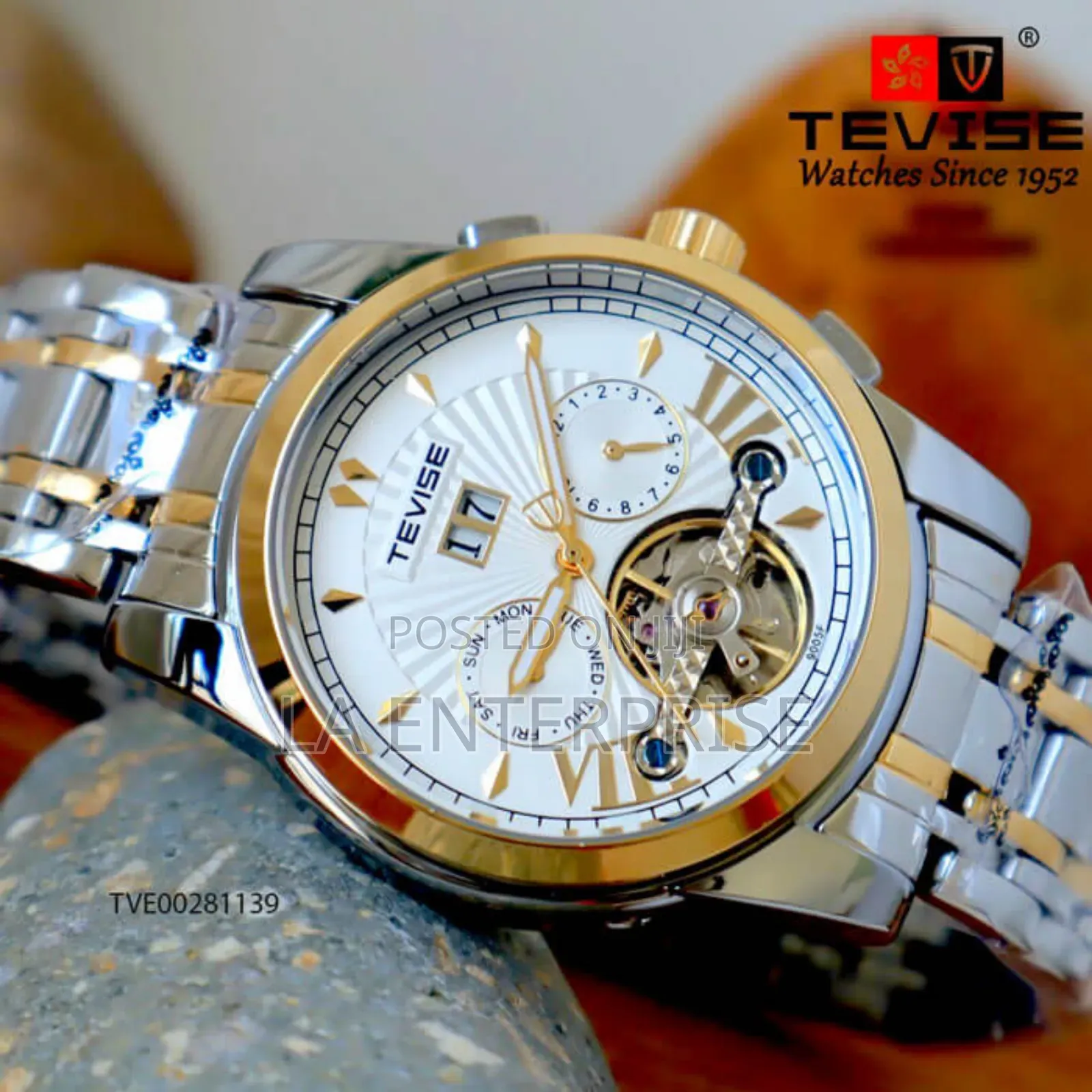 Tevise Silver-Golden Strip Watch