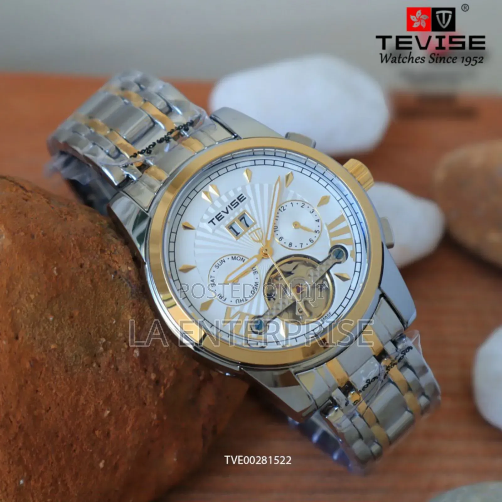 Tevise Silver-Golden Strip Watch