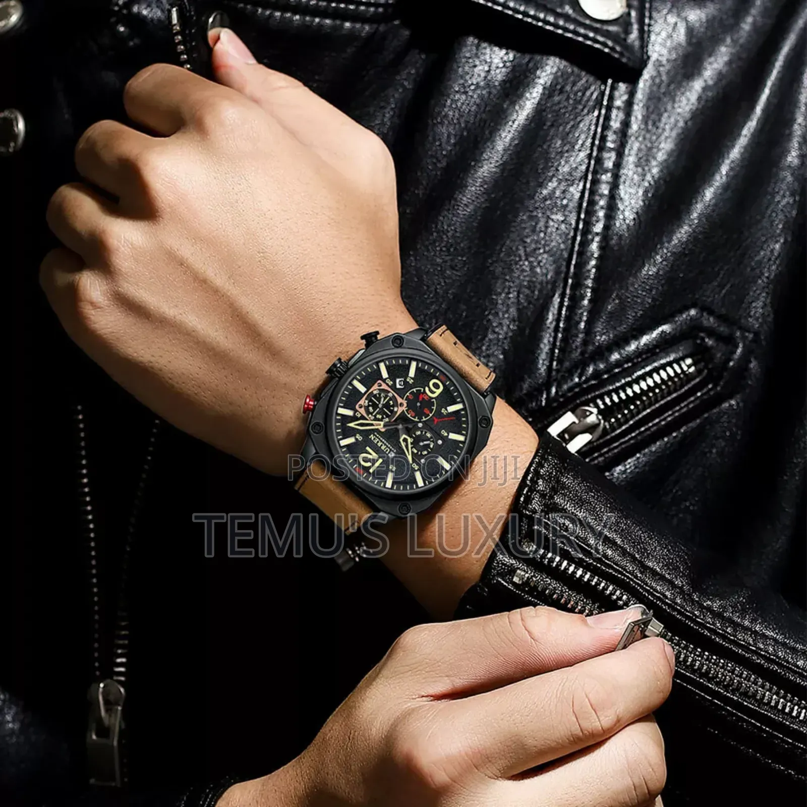 Curren Men Leather Watch Square Wristwatch