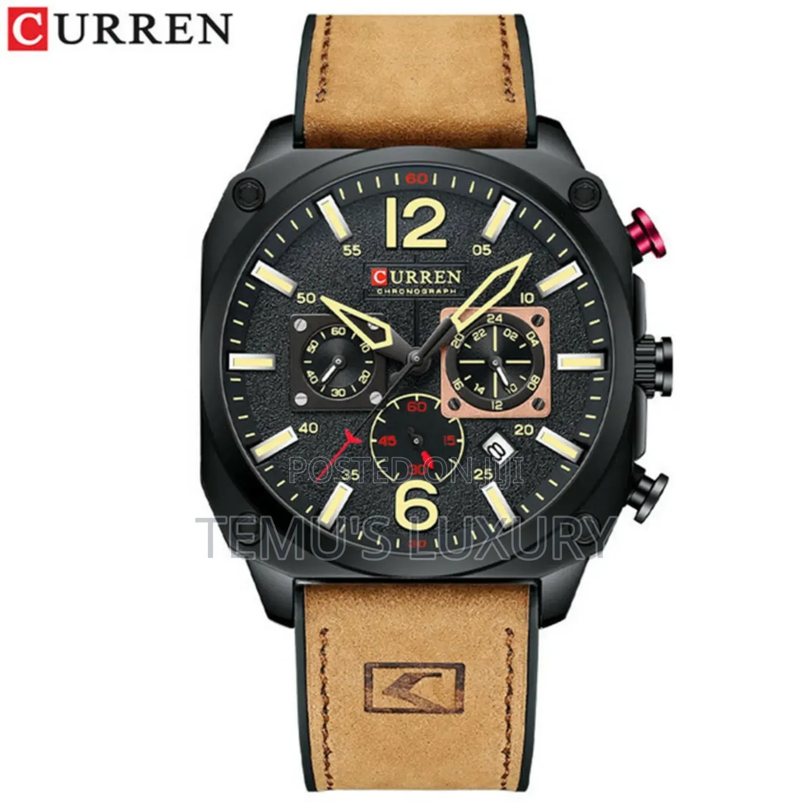 Curren Men Leather Watch Square Wristwatch