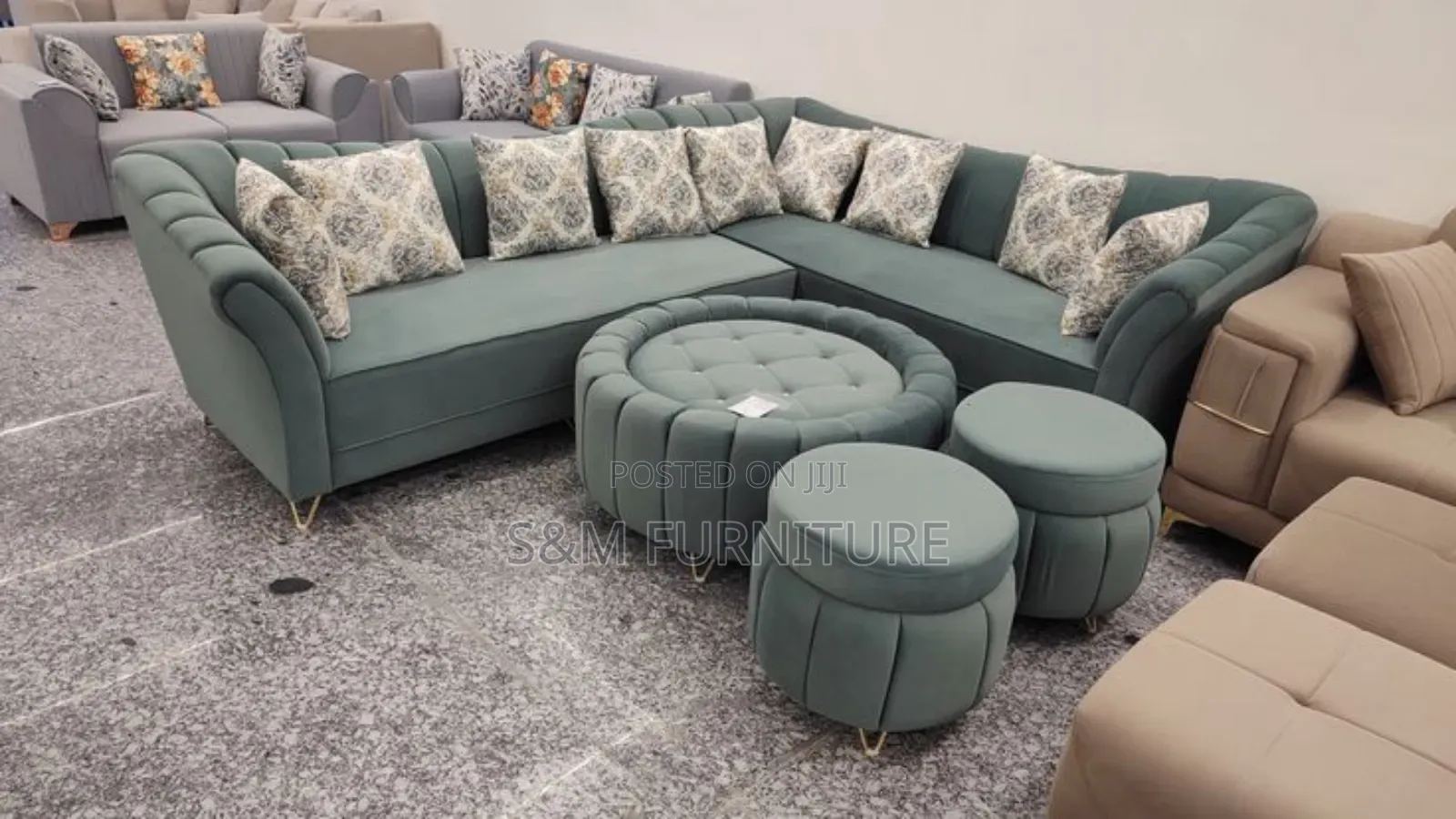Spartan L Shape Sofa With Oval Table and Oval Boxes (ሶፋ).