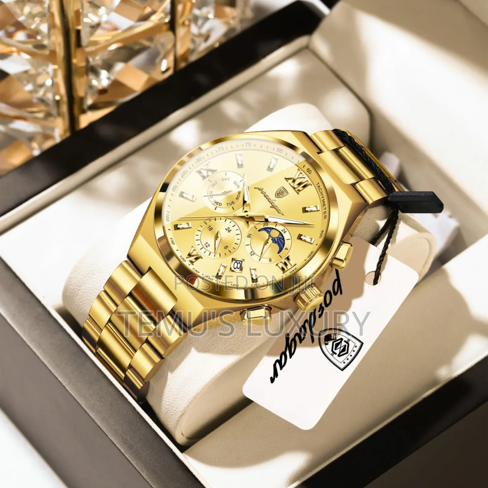 Poedagar Men's Chronograph Calendar Watch - Gold Stainless Steel