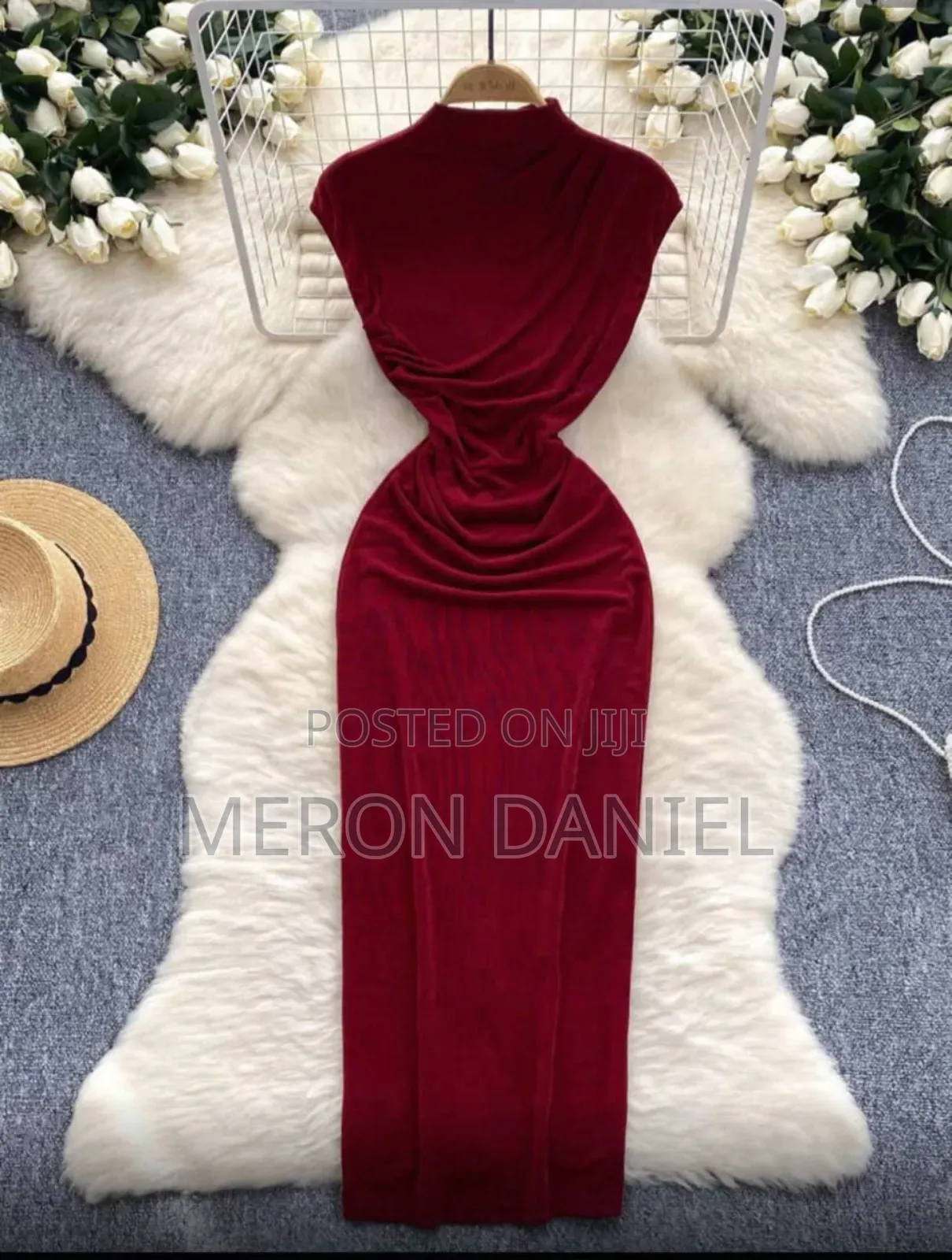 Burgundy Long Body Con Dress
