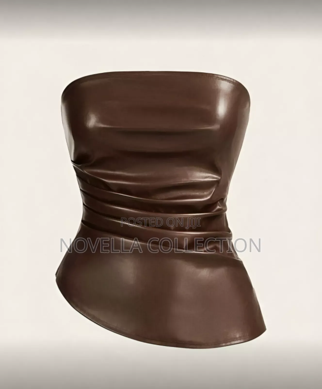 Women's Summer Asymmetric Brown Top Solid Color Fashionable Ruched