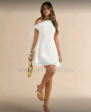 Photo - Women's White Flower Asymmetric Tie Strap Flare Hem Elegant Dress