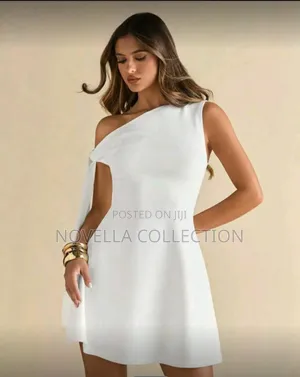 Women's White Flower Asymmetric Tie Strap Flare Hem Elegant Dress