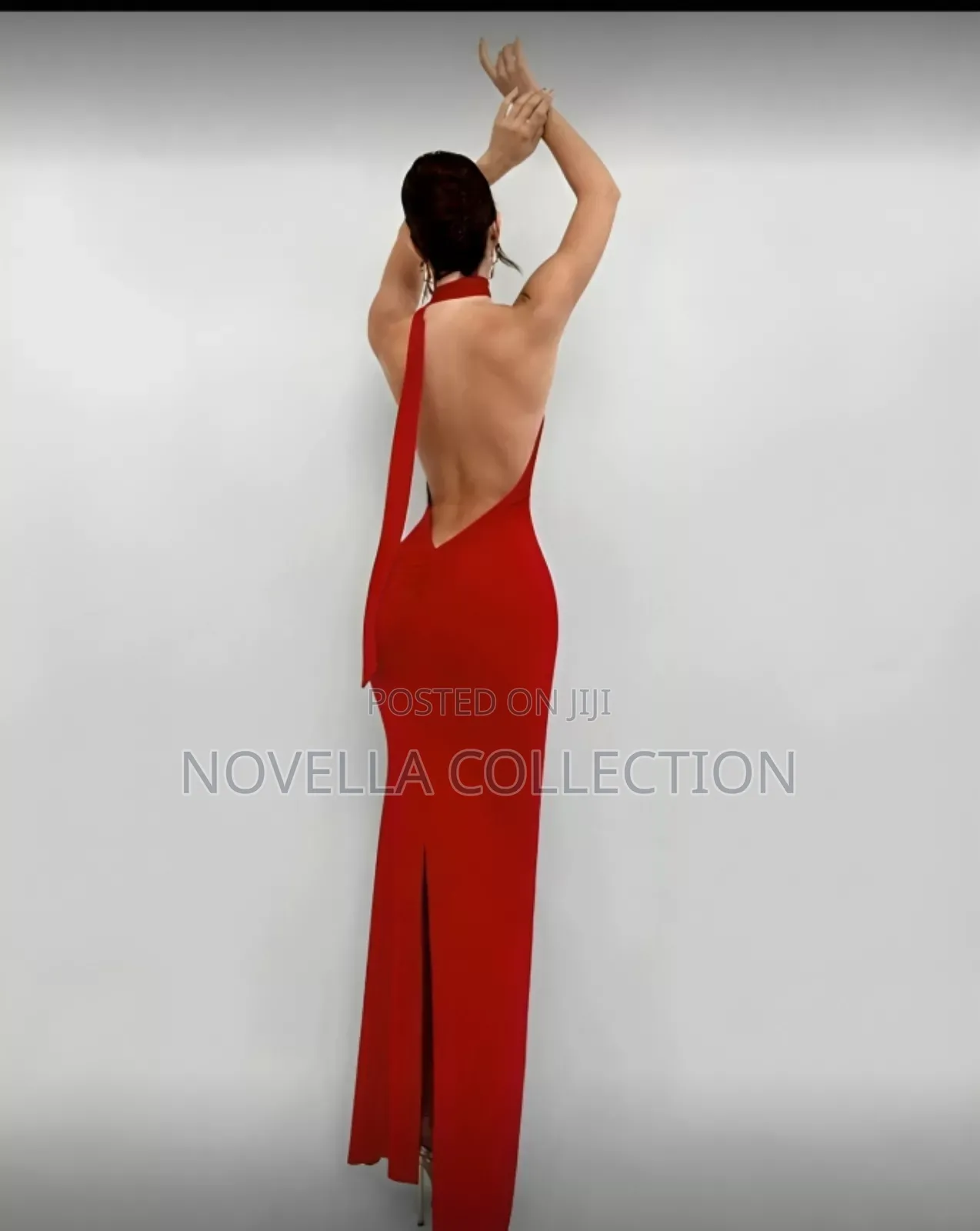Women's Solid Red Long Backless Halter Dress Mermaid Costume