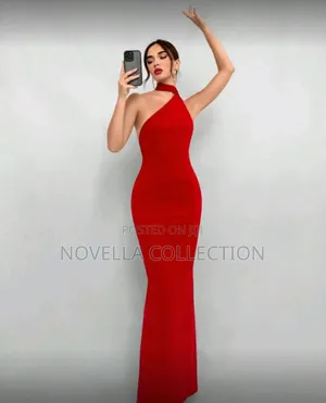 Photo - Women's Solid Red Long Backless Halter Dress Mermaid Costume