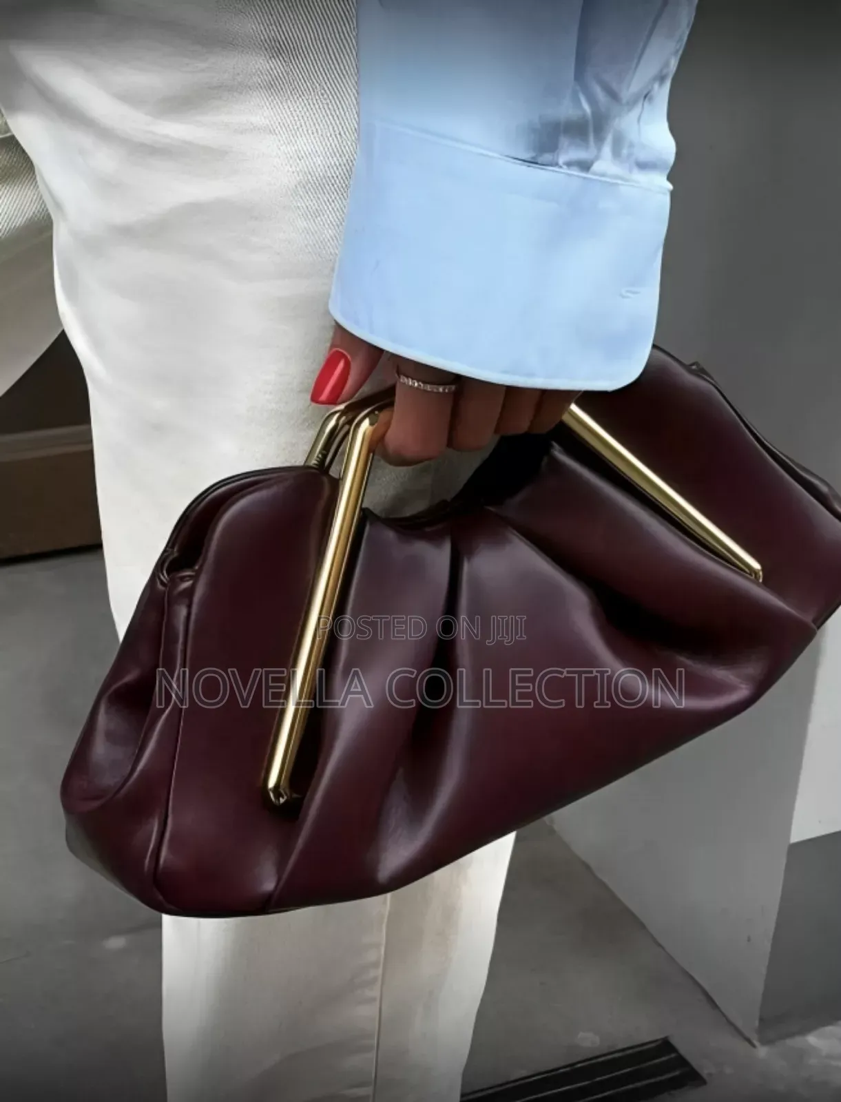 Asymmetrical Ruffle Cloud Clutch Bag, Unique Metal Hardware Handbag