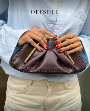 Asymmetrical Ruffle Cloud Clutch Bag, Unique Metal Hardware Handbag