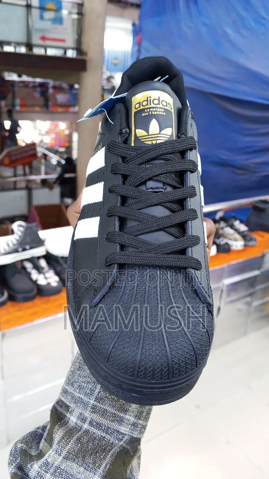 This Is Adidas Superstar Low-Top Snaeker in Ablack White Color