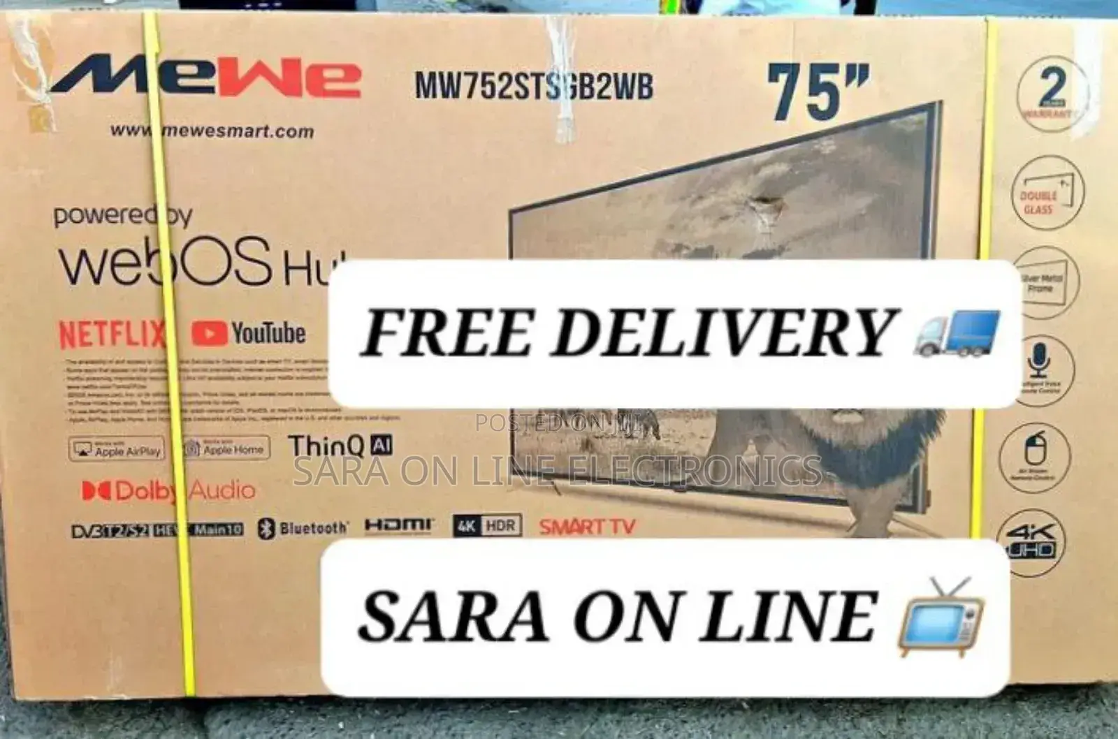 **Mewe 75" Webos Hub Uhd Smart Tv >Free Delivery