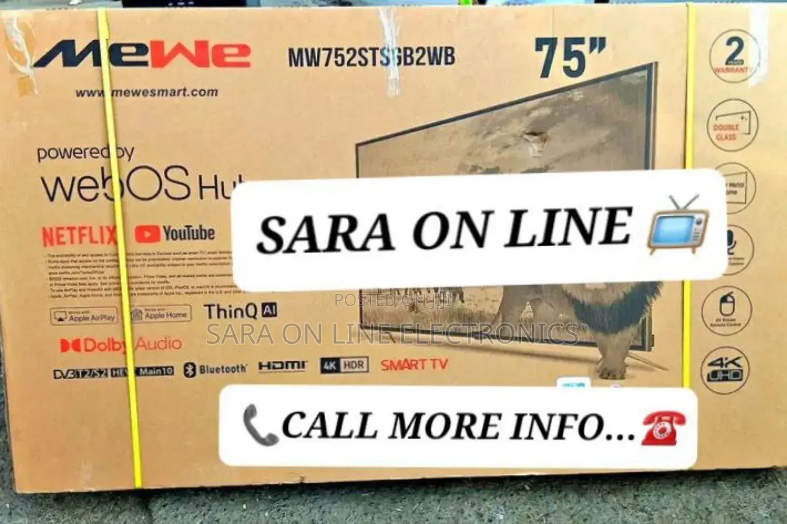 **Mewe 75" Webos Hub Uhd Smart Tv >Free Delivery