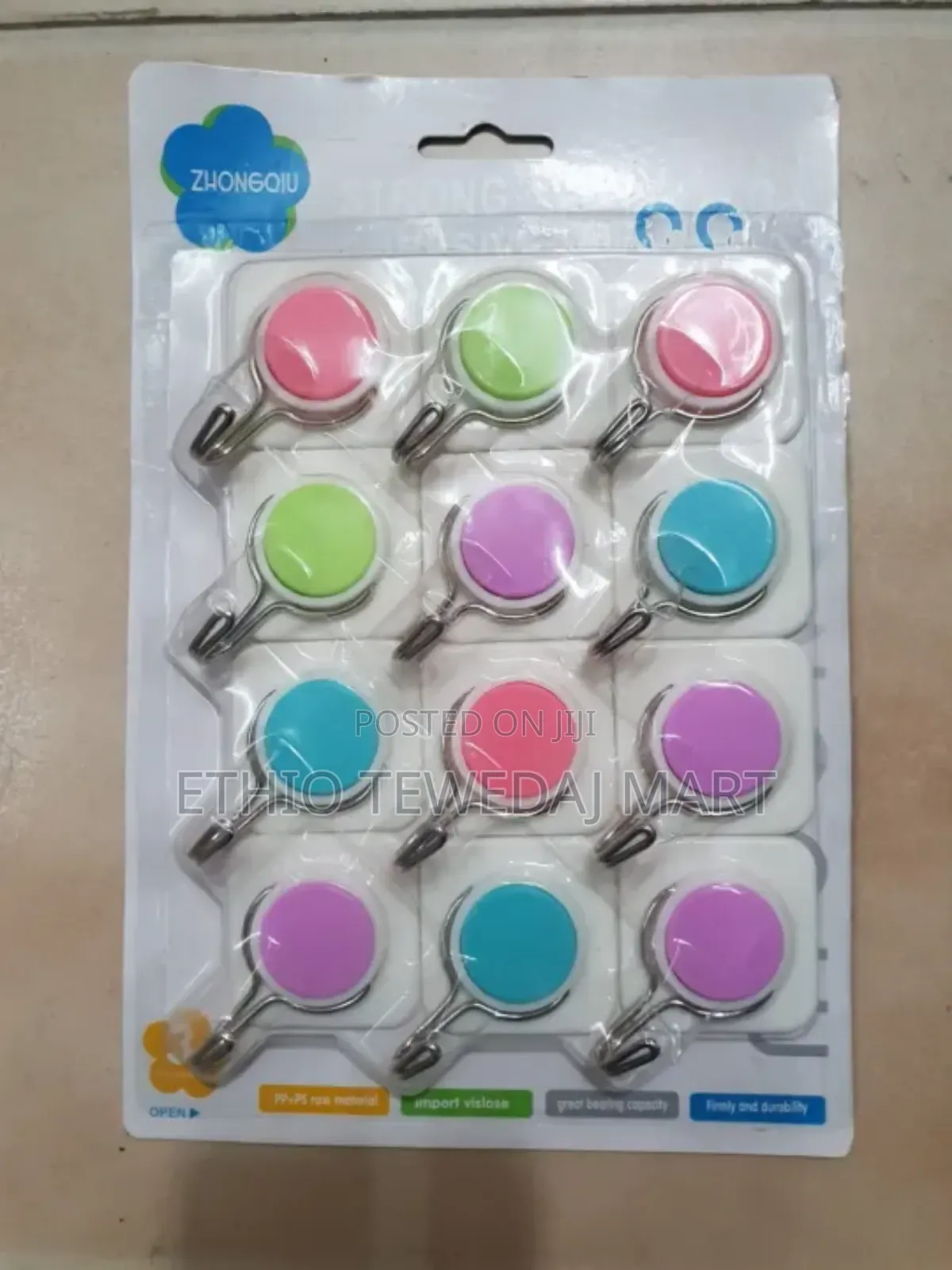 Adhesive Plastic Hooks for Walls, Kitchens, Bathroom -12 PCS Set