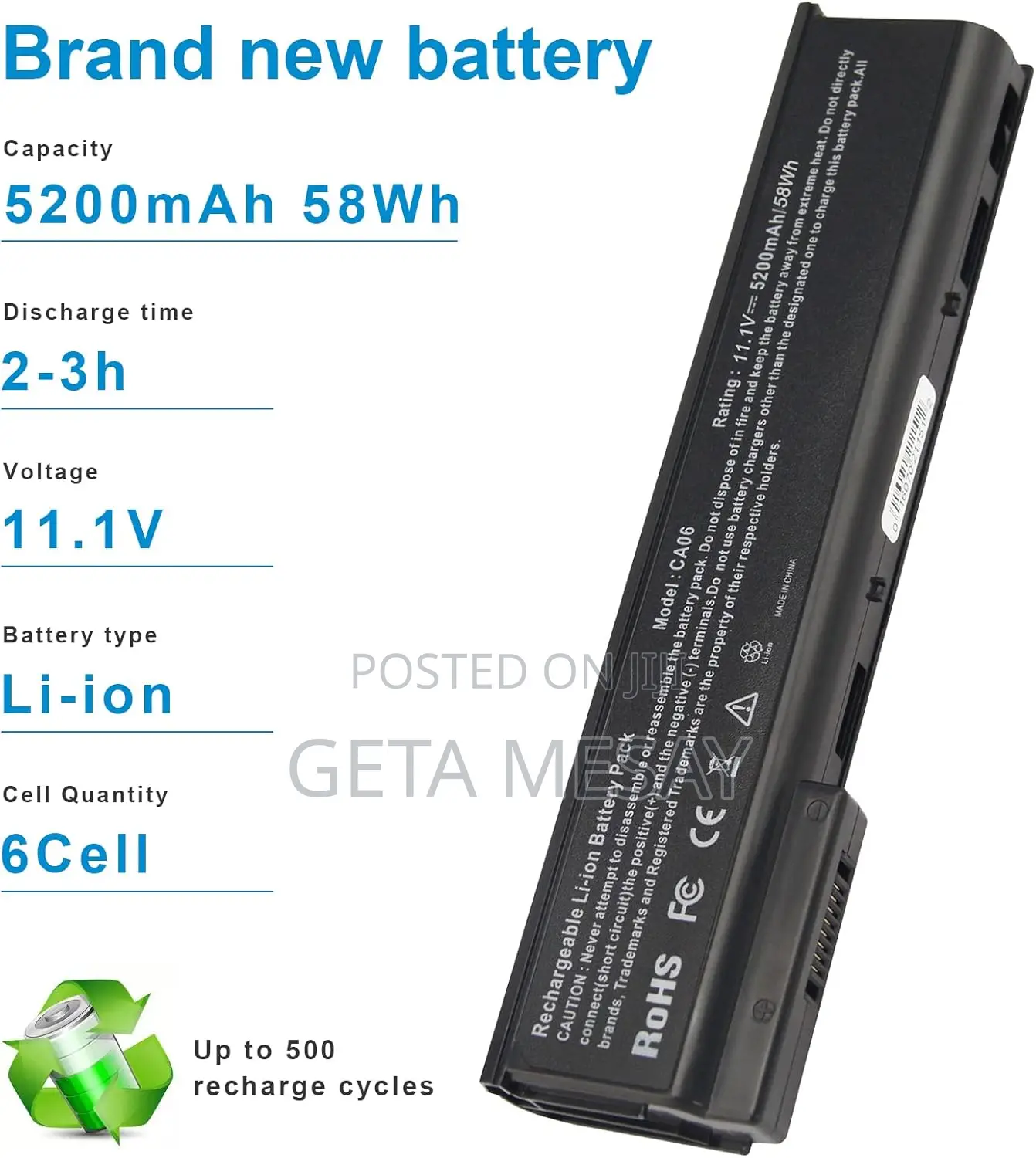 Hp Ca06 Laptop Battery 10.8v/11.1v, 47wh for Hp Probook 640 G1, 645