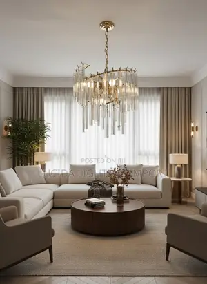 Photo - ዘመናዊ መብራት Brass and Glass Rod Chandelier.