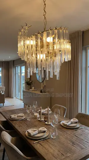 ዘመናዊ መብራት Brass and Glass Rod Chandelier.