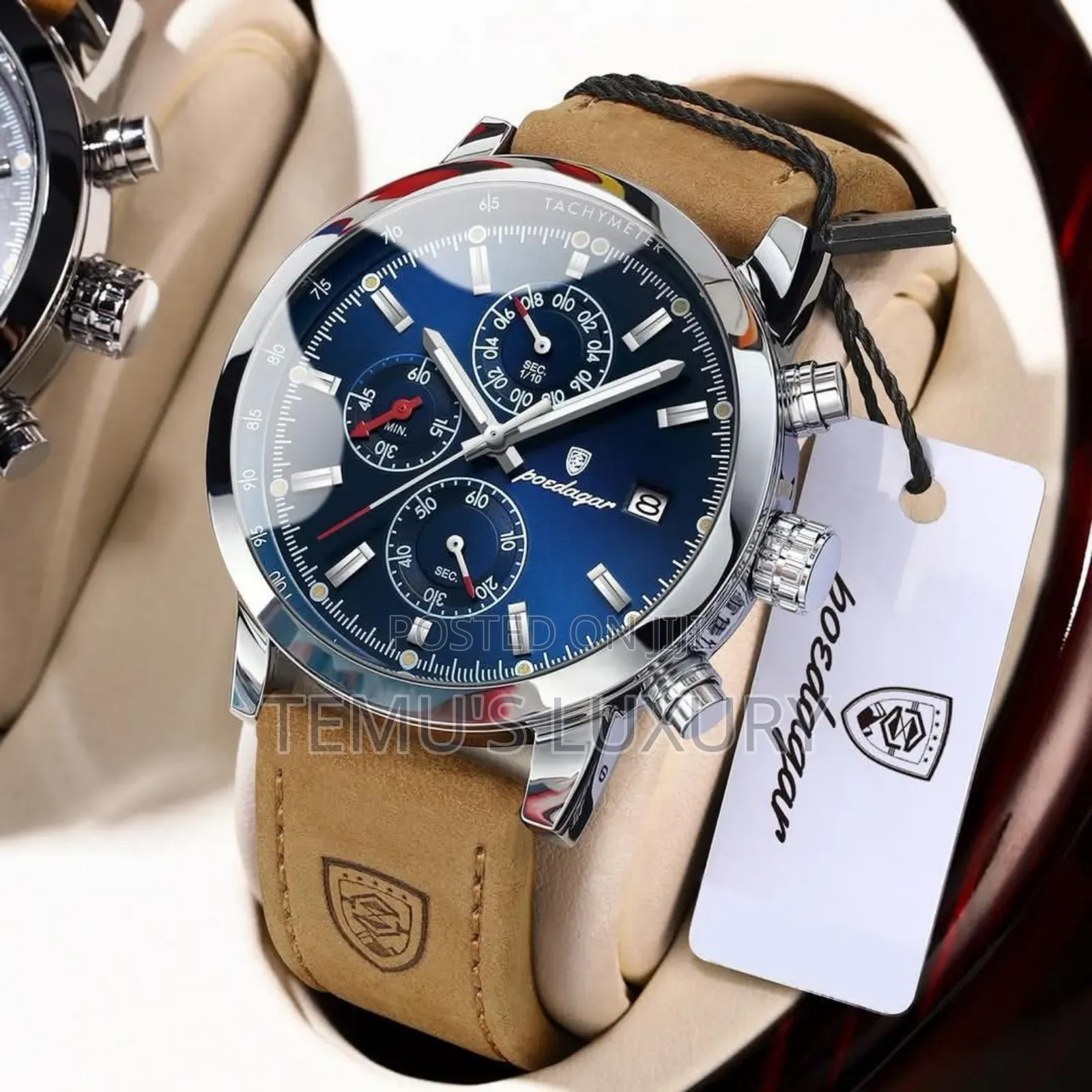 Luxury Mens Watch Waterproof Chronograph Leather Quartz Wristwatch