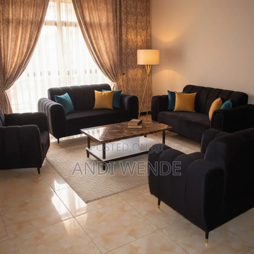 አዲስ ውብ ሶፋ – 7 ሰው ያስቀምጣል! Brand New Black Sofa Set for Sale Seats 7