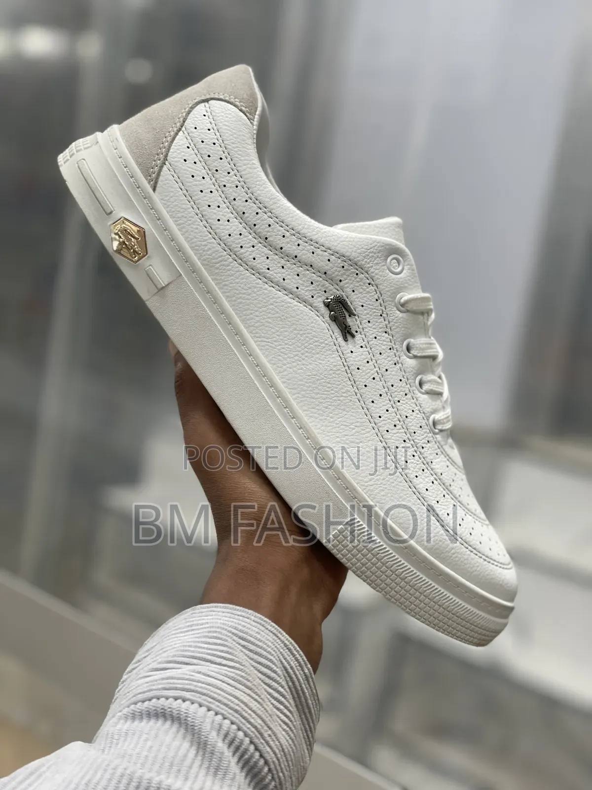 Crisp White Lacoste Leather Flat-Shoes