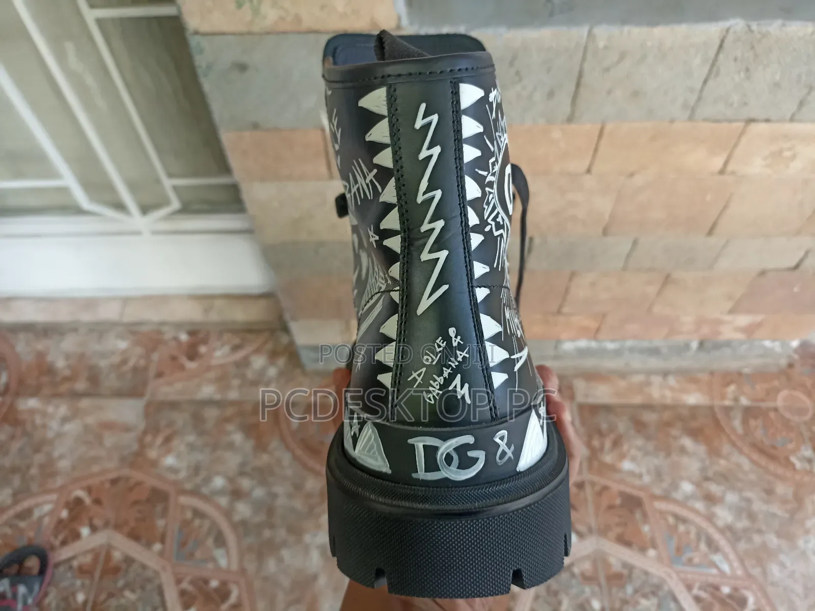 Dolce Gabbana Graffiti-Print Leather Hi-Trekking Combat Boots