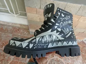 Dolce Gabbana Graffiti-Print Leather Hi-Trekking Combat Boots