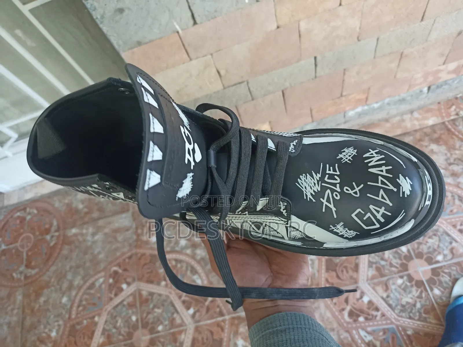 Dolce Gabbana Graffiti-Print Leather Hi-Trekking Combat Boots