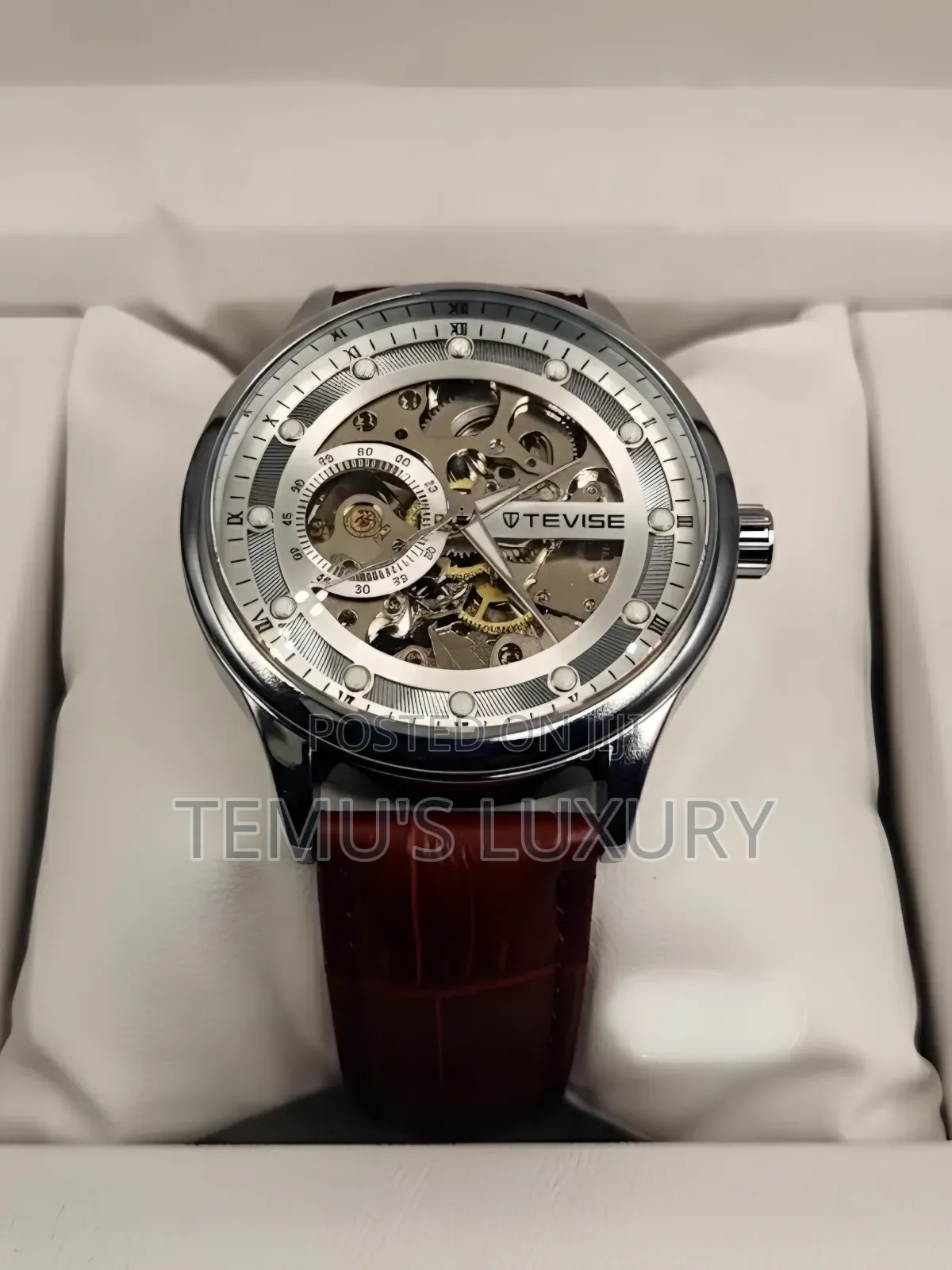 Tevise Luxury Automatic Mechanical Watch Sub-Dials Leather Strap