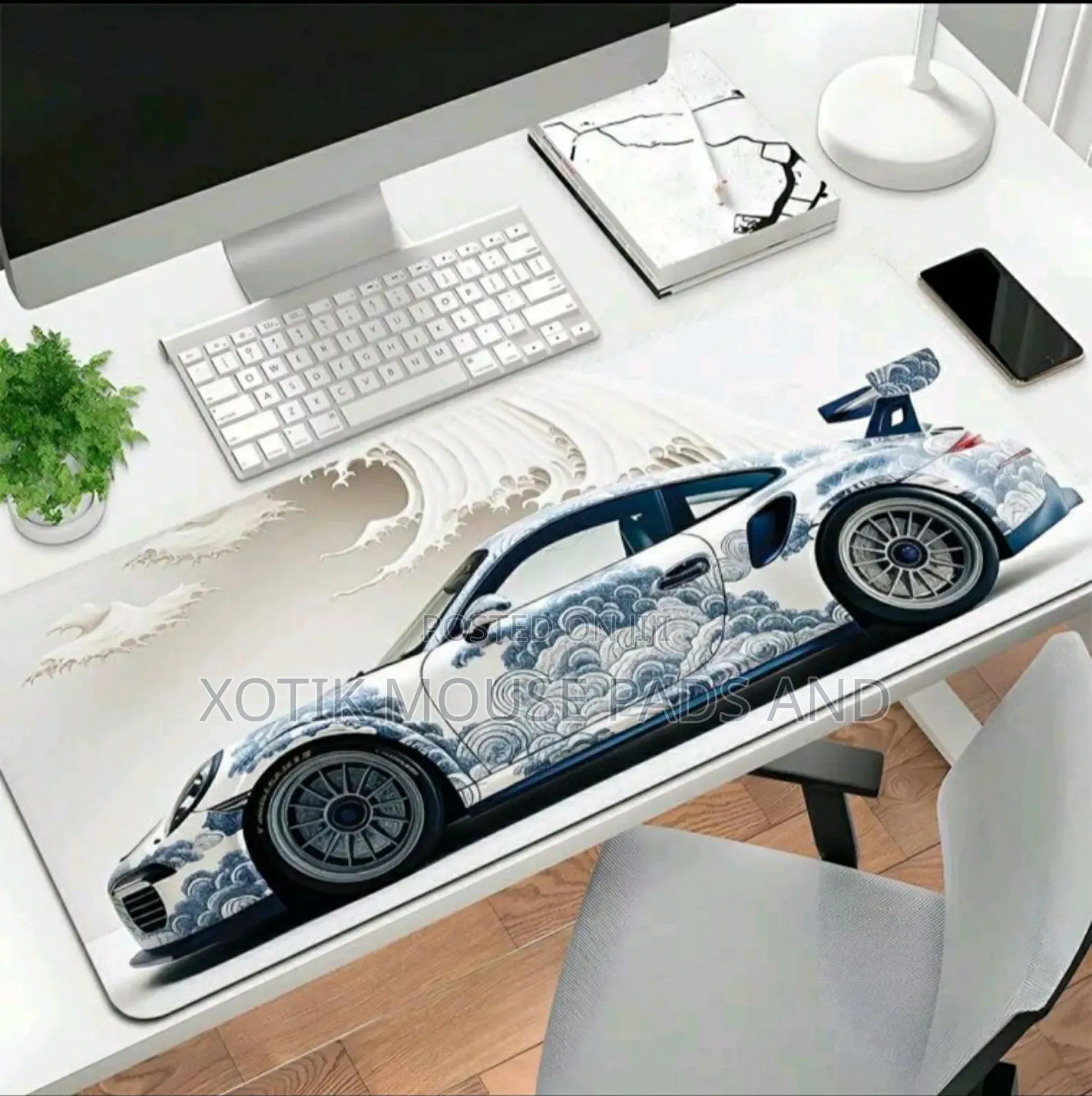 White Sports Car Design Gaming Mouse Pad - Desk Mat