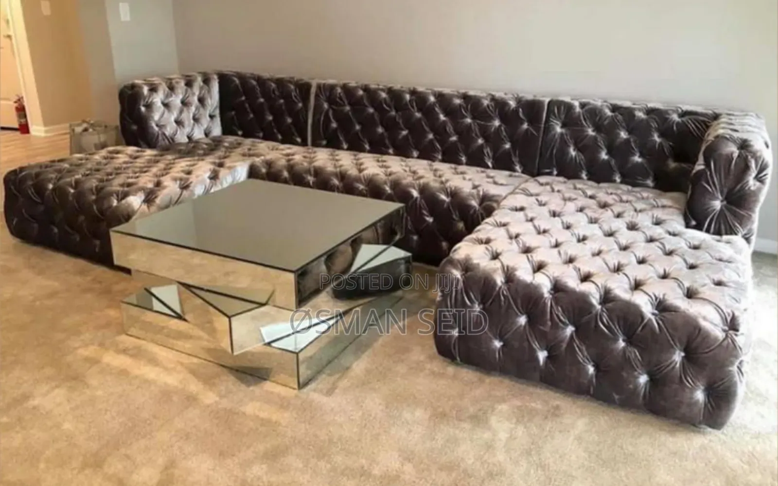 8 Seater Shiny Brown Curtain Sofa