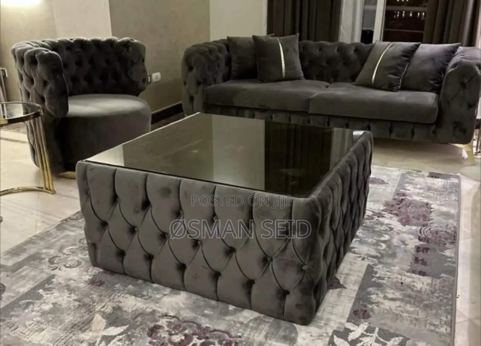 7 Seater Brown Velvet Sofa