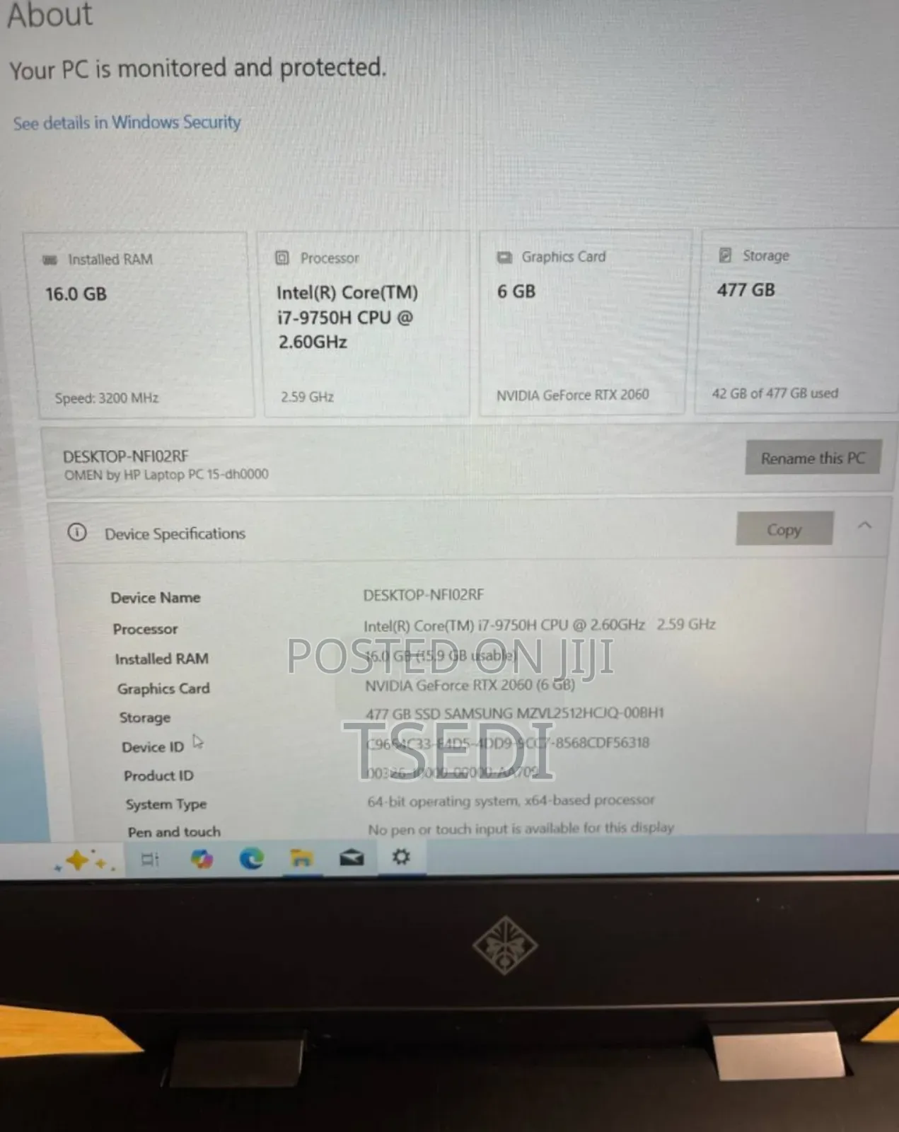 New Laptop HP Omen 15-Dh002nr 16GB Intel Core I7 SSD 512GB