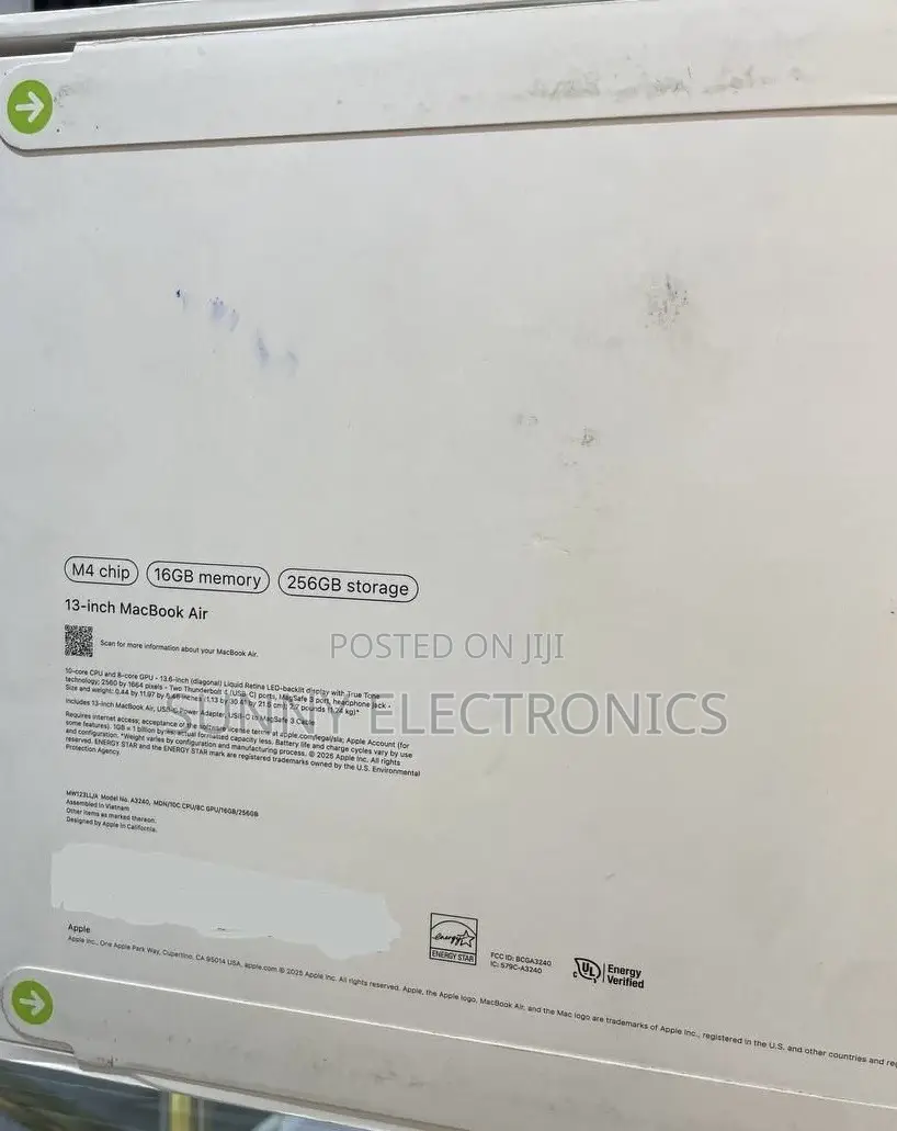 New Laptop Apple MacBook Air 2025 M4 13-Inch 16GB Apple M4 SSD 256GB