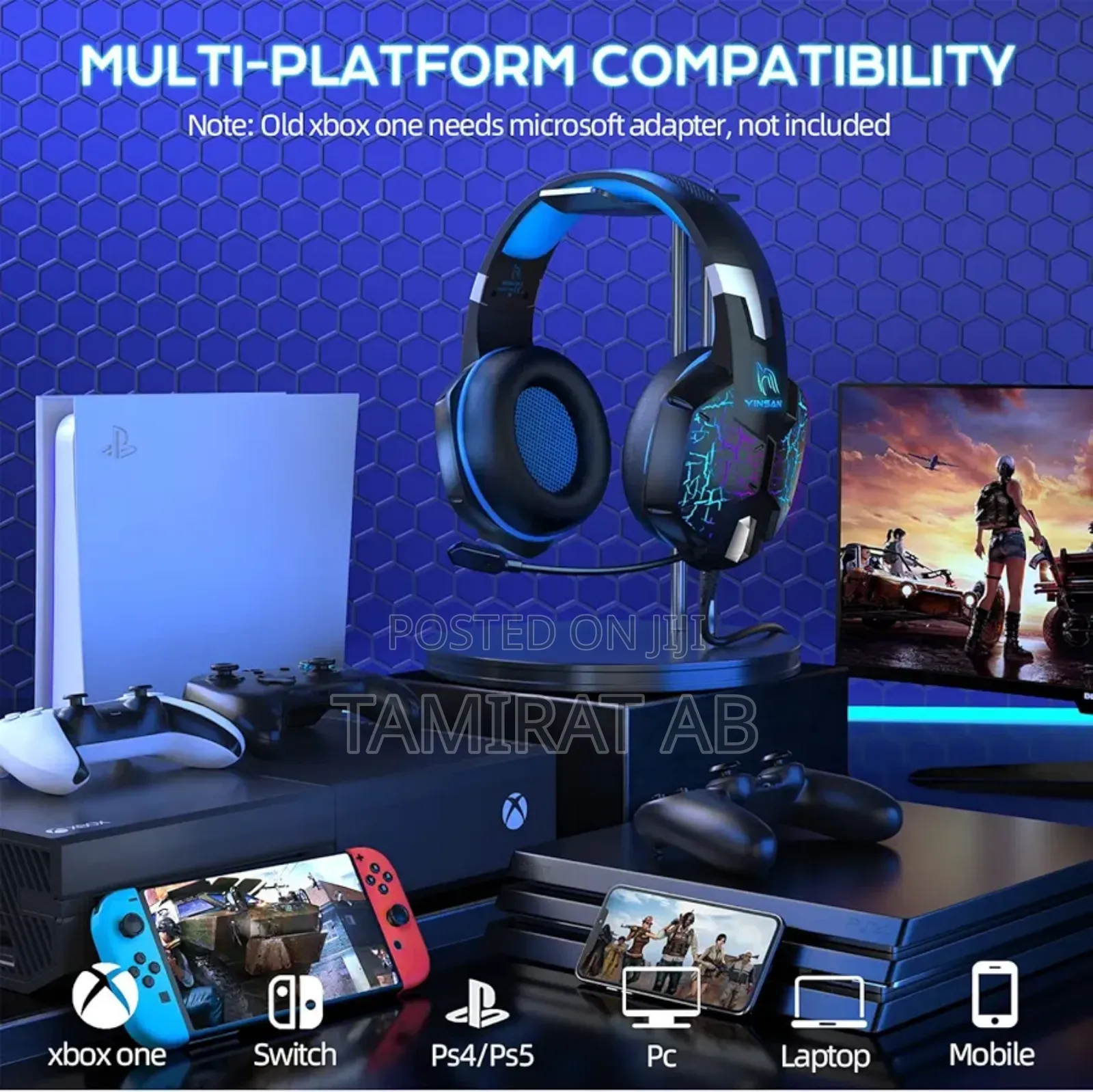 Yinsan Tm-5 RGB Wired Over-Ear Gaming Headset With Mic (Ps4, Xbox, Pc)