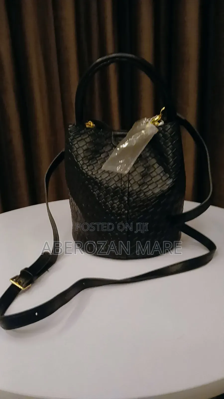 Premium Black Woven Bucket Handbag